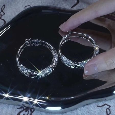 Silver Hoop Zircon Earrings -139