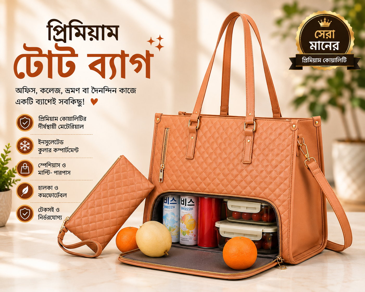 Women's Premium Lunch Tote & Pouch Set (Pink)